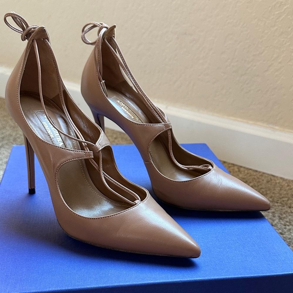Aquazzura Nude Lace-Up Heels